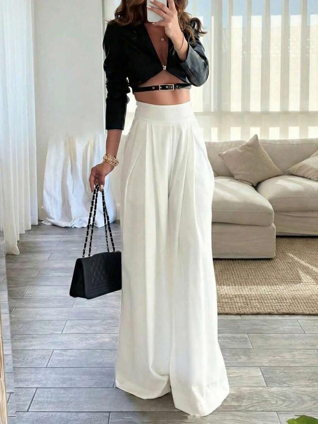 floreya solid color high waist wide leg pants