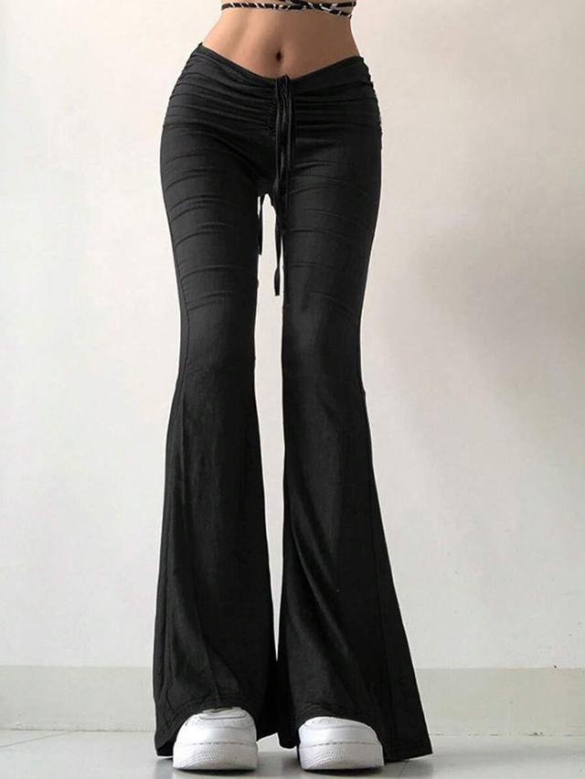 black drawstring low waist flared pants