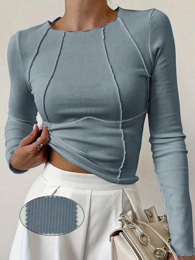 visible stitching slim fit knit long sleeve top