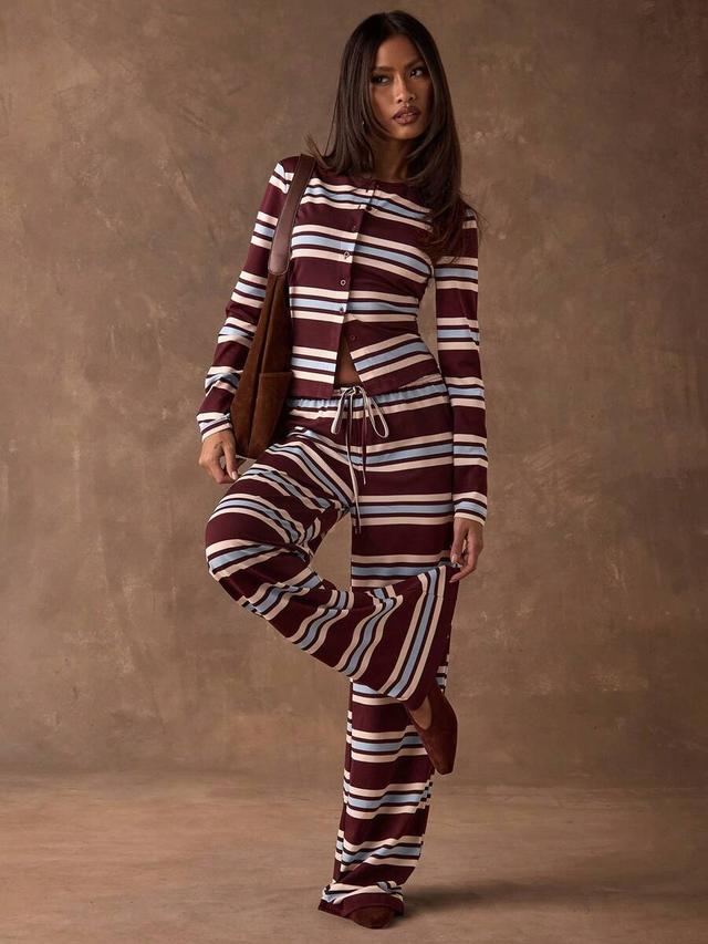 burgundy striped retro wide leg lounge trousers