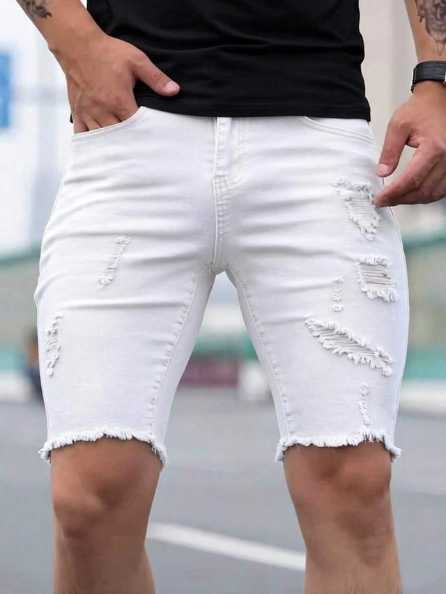 men's white distressed fringed hem denim shorts