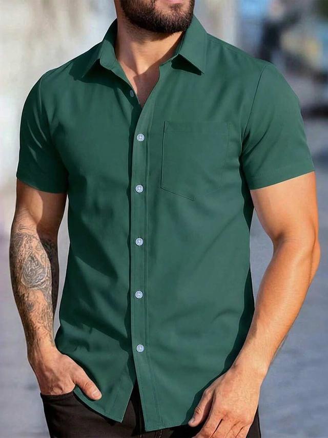 solid green minimalist short sleeve casual shirt