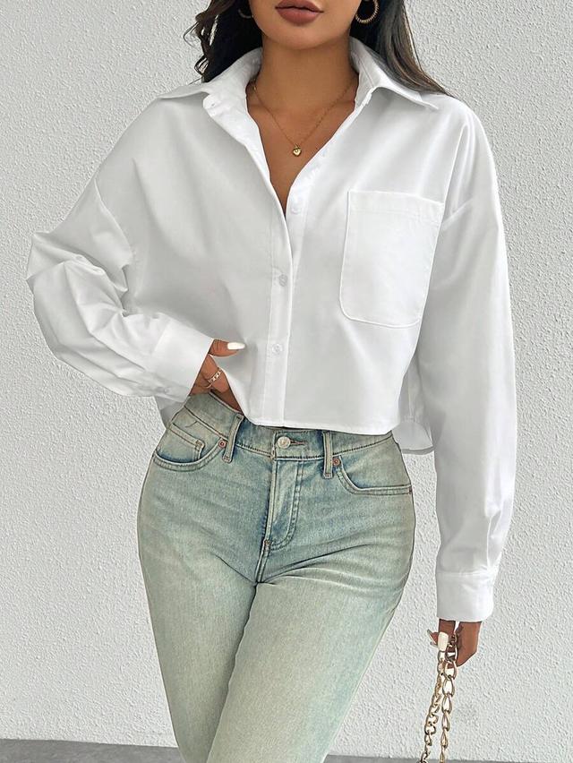solid color loose fit drop shoulder cropped shirt