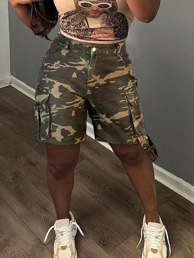 camouflage print cargo shorts with utility pockets