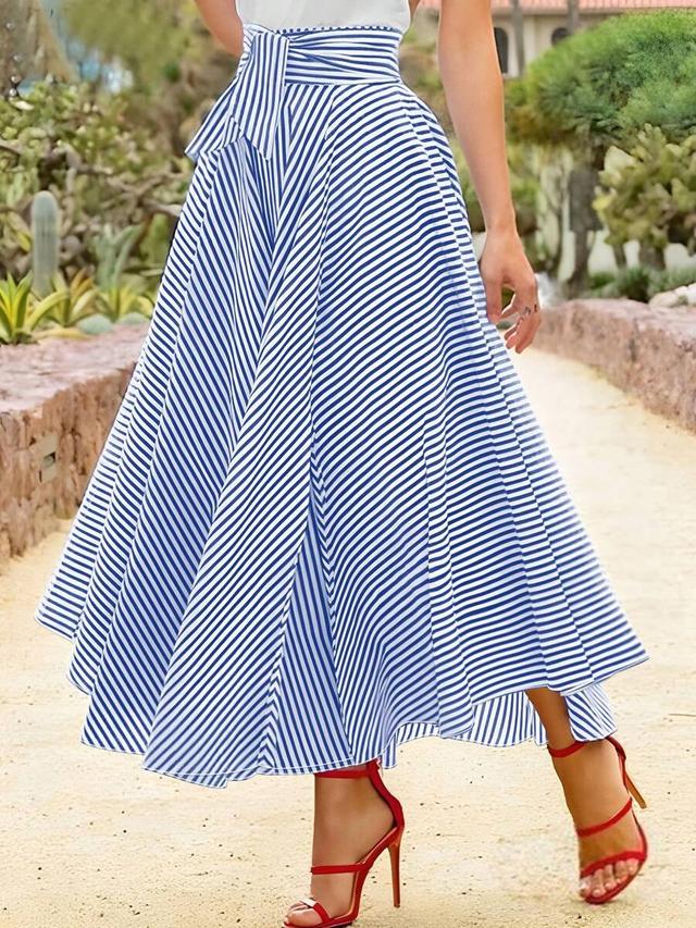 women's casual striped a-line knotted waist skirt
