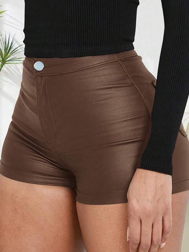 brown women's brown solid color casual coated shorts
