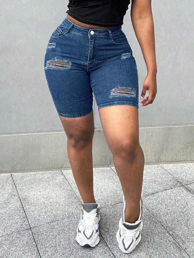 stretchy blue denim ripped skinny shorts