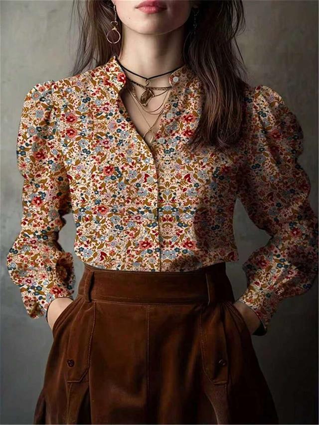 allover tiny ditsy floral button front petal sleeve shirt