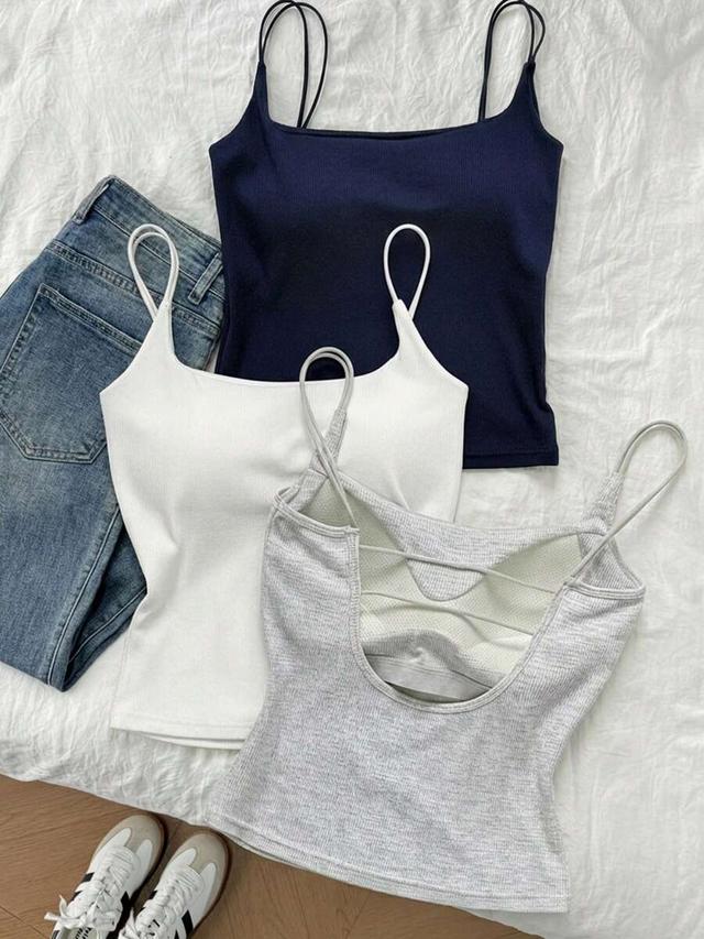 navy ribbed camisole top with built-in padded bra