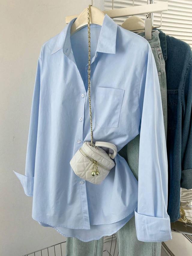 light blue cotton button down shirt