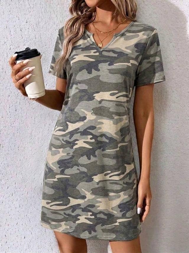 camouflage print cotton jersey shift dress