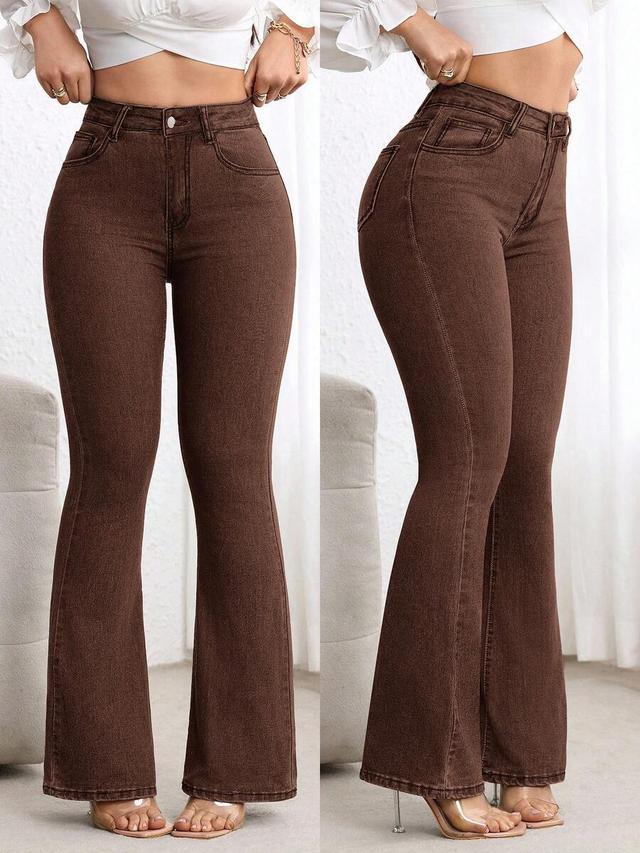 flexra brown high waist flared denim jeans