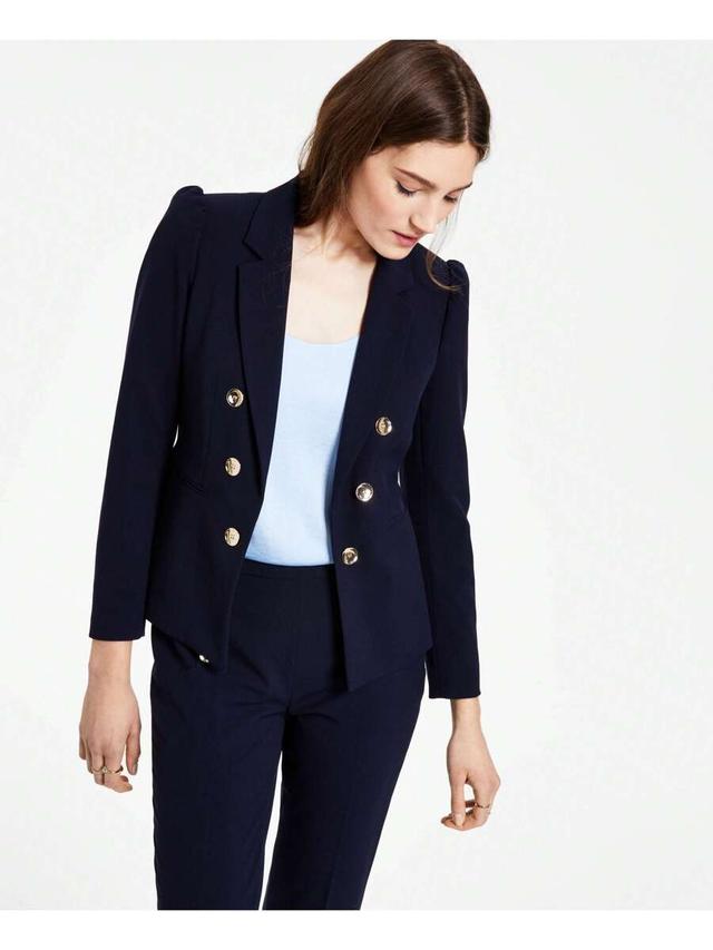navy puff sleeve double breasted blazer