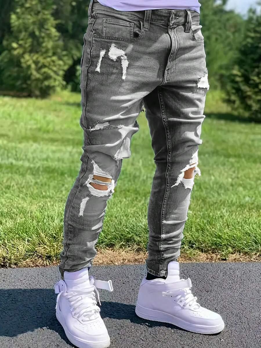 grey tie dye skinny ripped jeans