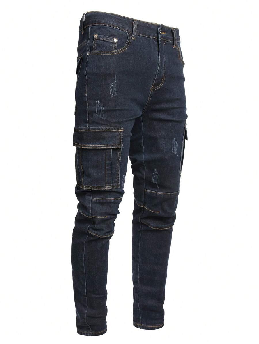 dark wash slim fit cargo denim jeans