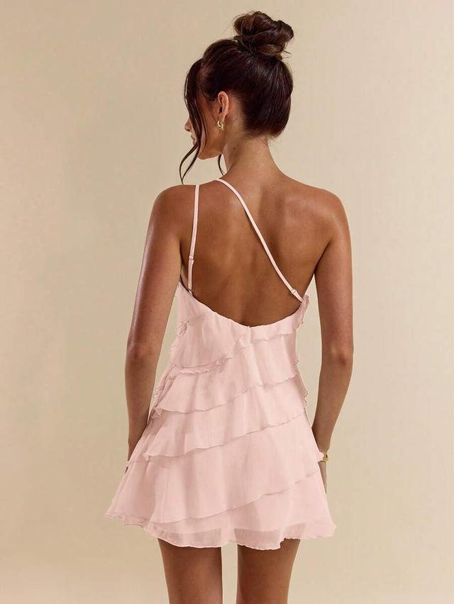 light pink layered ruffle mini party dress
