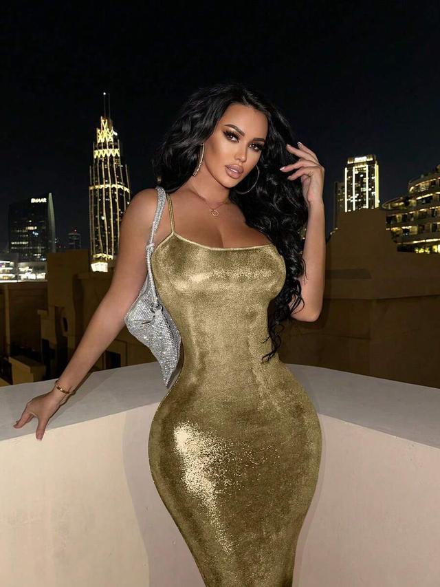gold metallic shimmer slim fit maxi dress