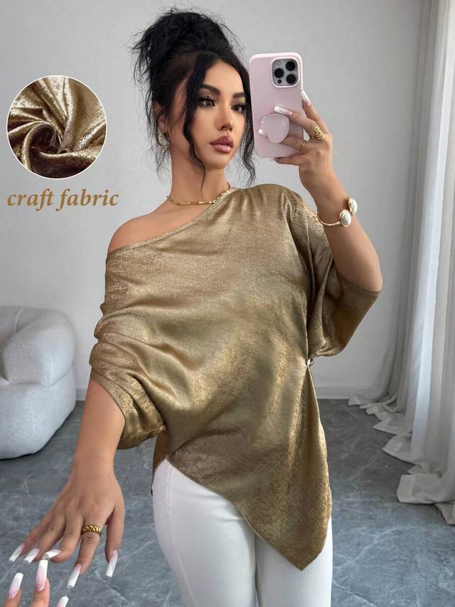 rafferiza elegant gold autumn batwing shimmering blouse