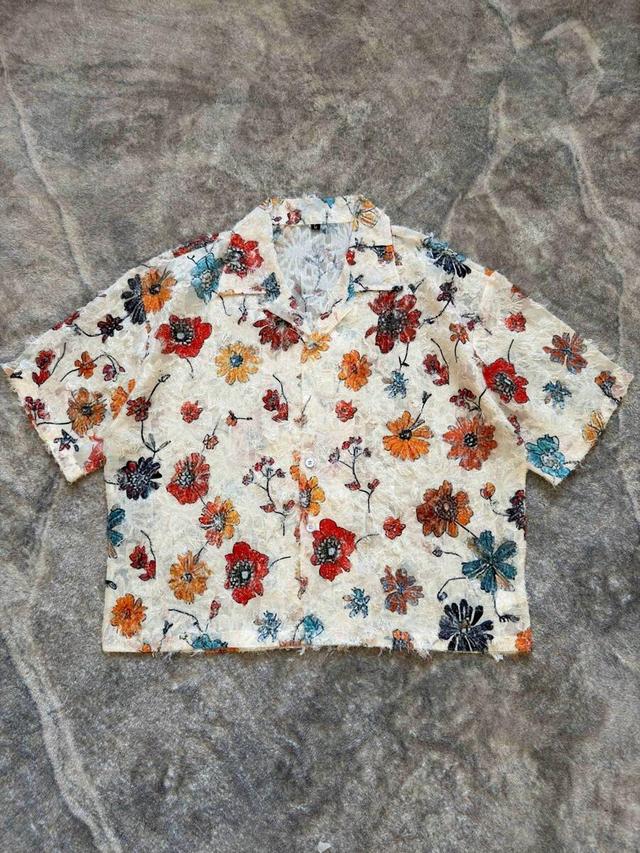 soft textured floral jacquard short sleeve shirt