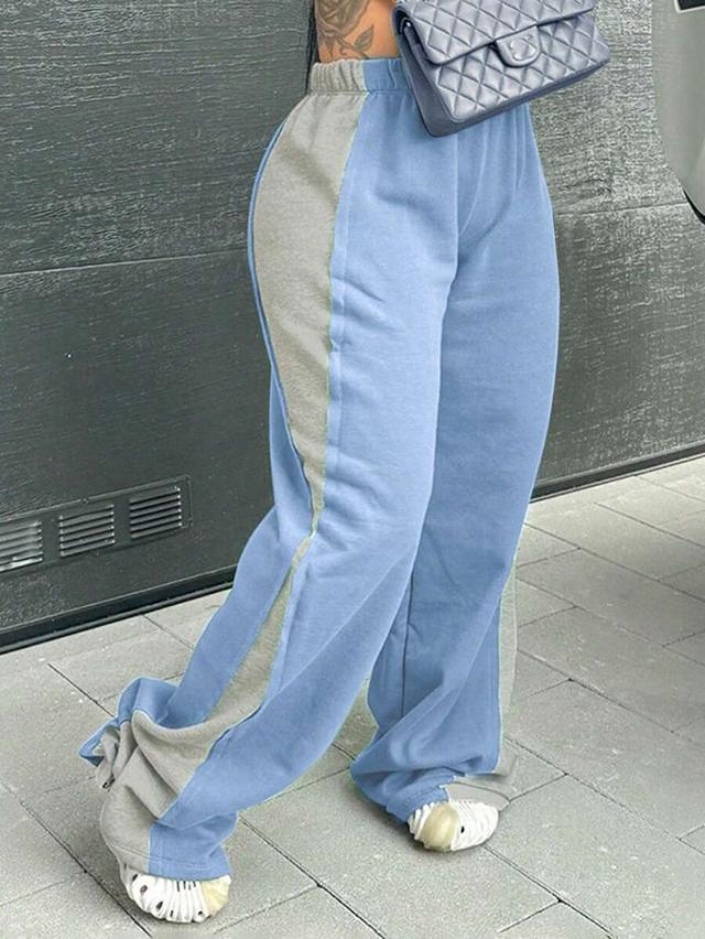 solid color patchwork casual elastic waist sweatpants