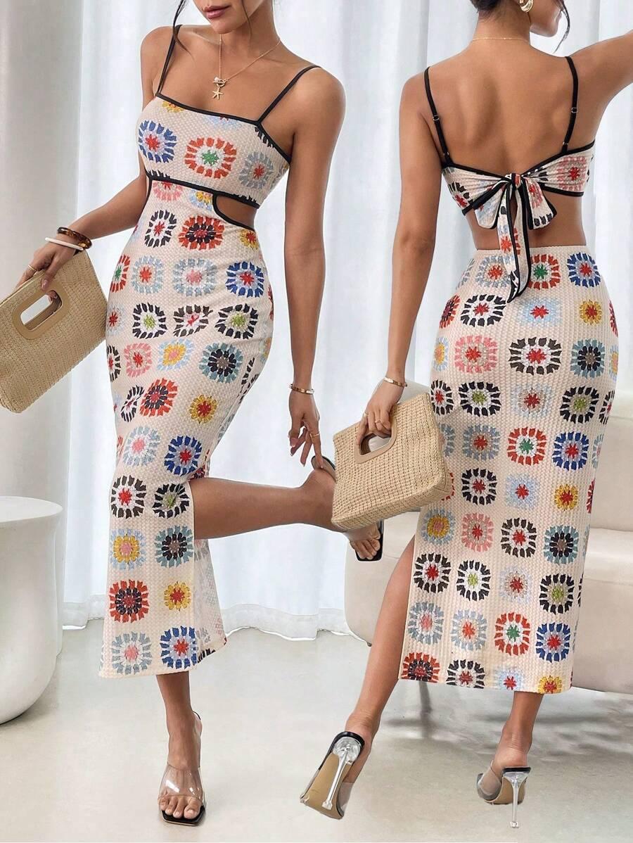 breezaya floral print cutout bodycon camisole dress