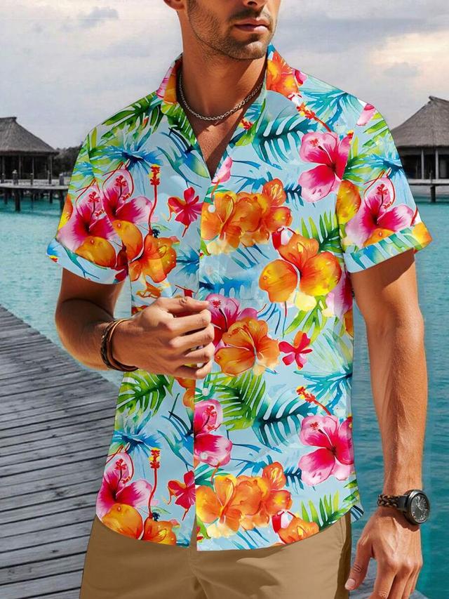 men's tropical floral print short sleeve vacation shirt