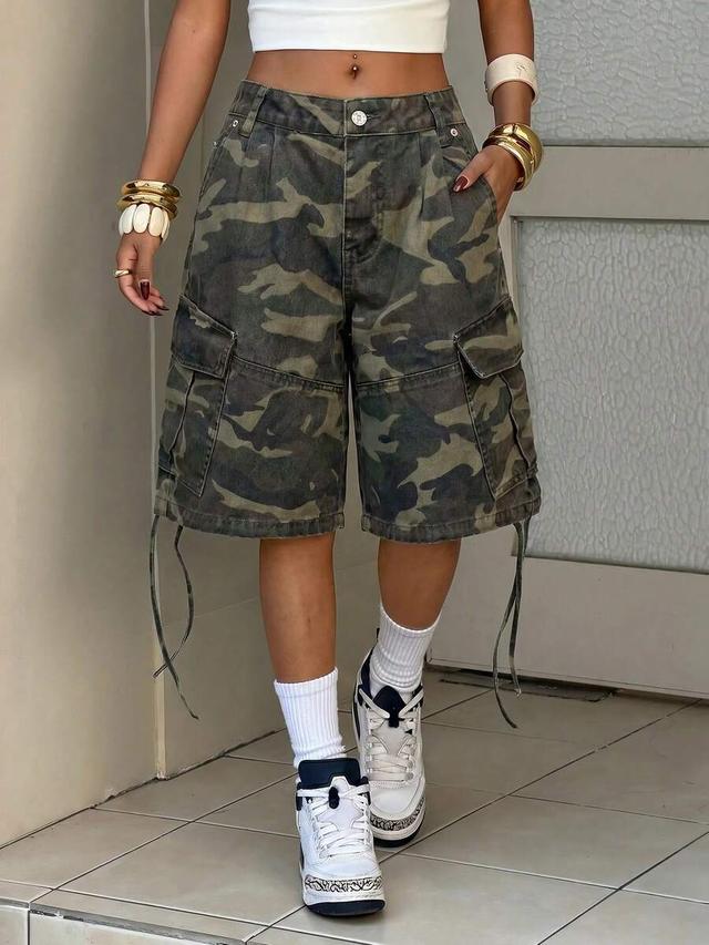 rivivi women's camouflage denim cargo shorts