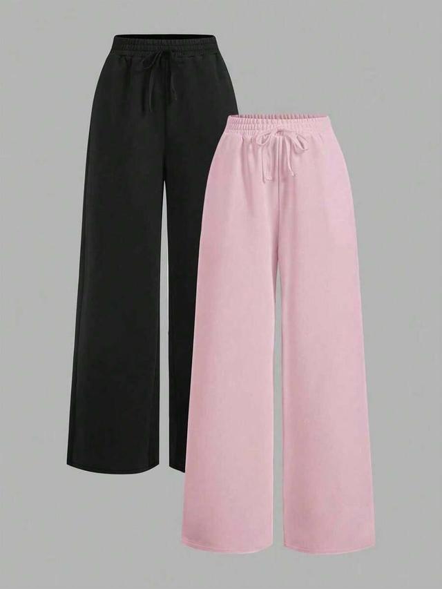 black casual solid color wide leg sweatpants