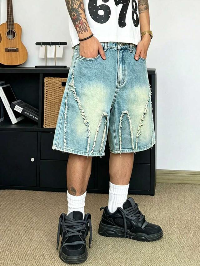 gallery fade frayed patchwork vintage washed denim shorts