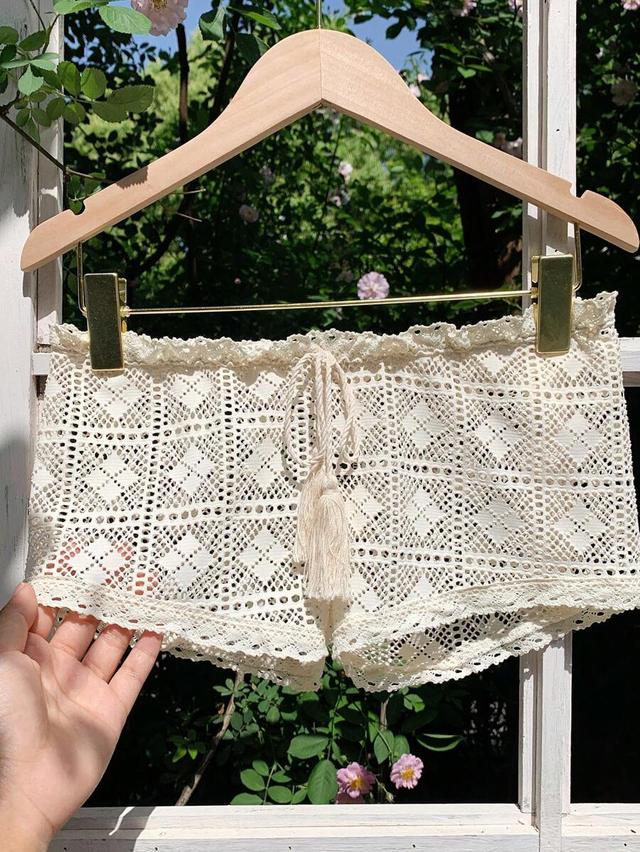 cream crochet lace patchwork knotted summer shorts