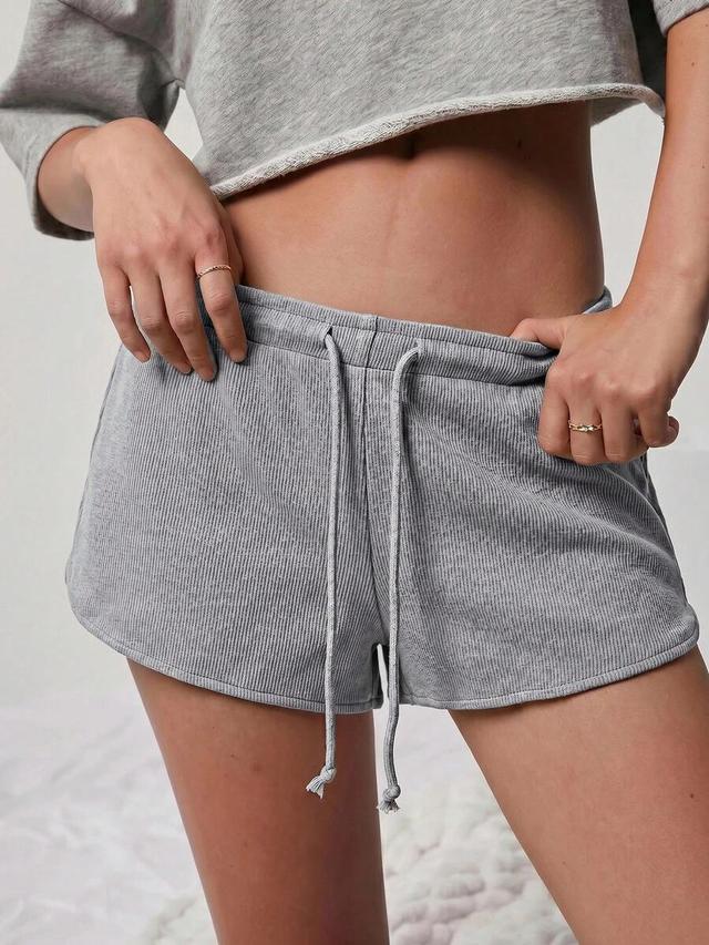 gray textured knit mid rise lounge shorts