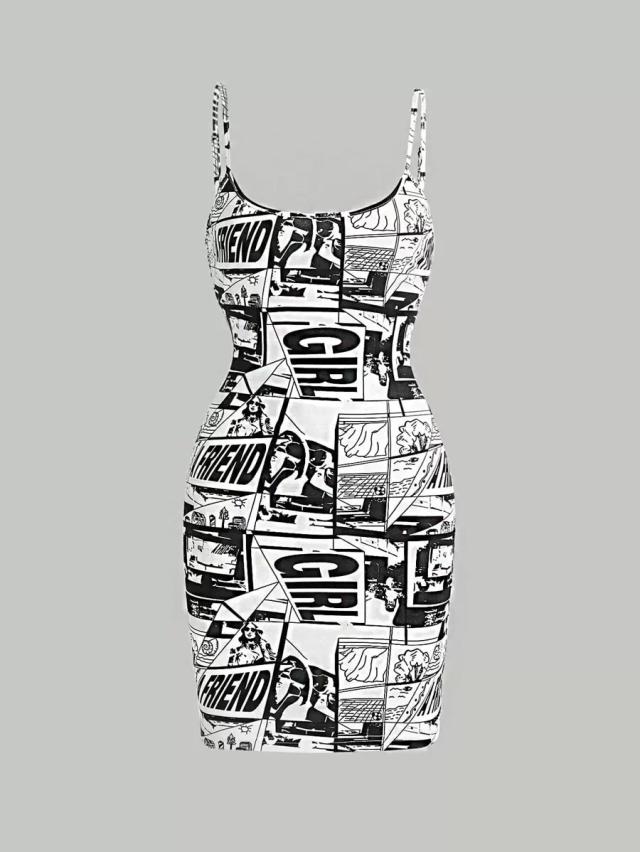 pop art print bodycon mini dress