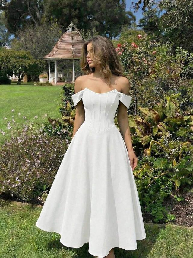 vintage white sleeveless fishbone corset midi dress