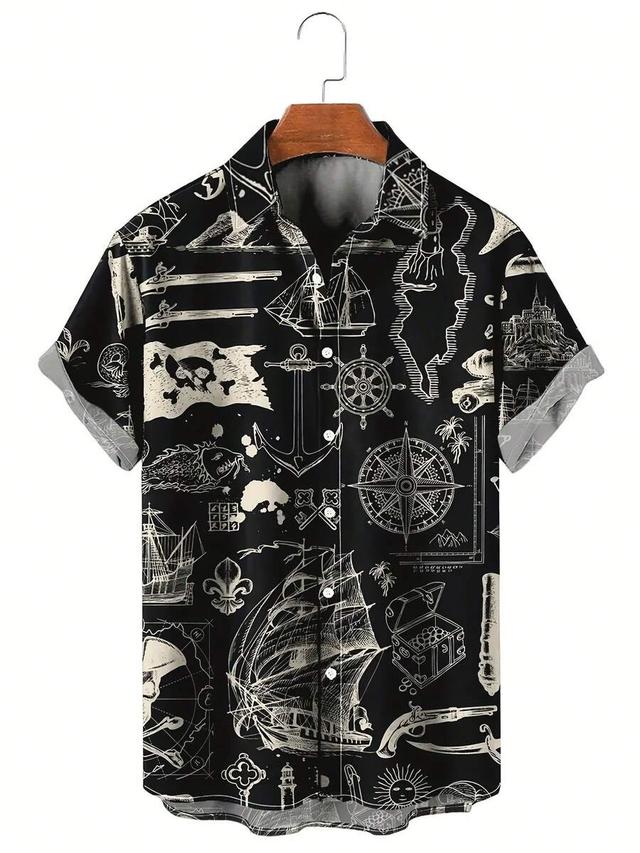 ocean pirate print casual short sleeve shirt