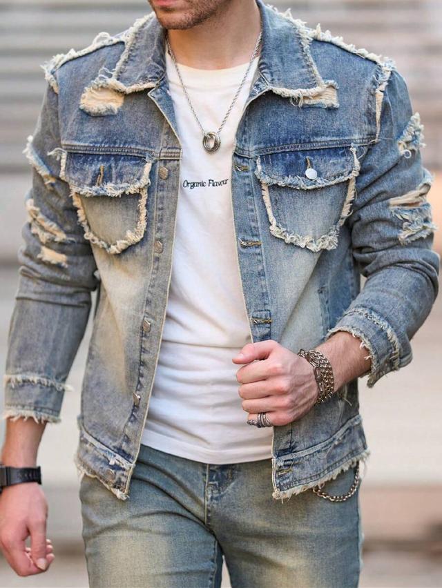 men's washed distressed slim fit denim truck jacket