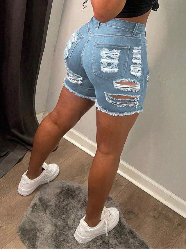 ripped stretch denim high-waisted shorts