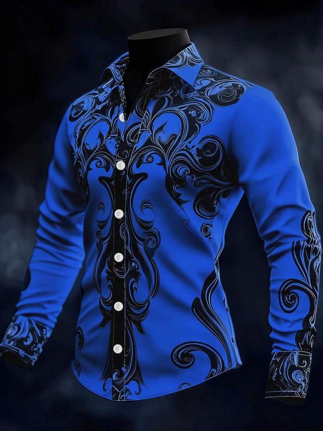 men's retro geometric print long sleeve button-down shirt