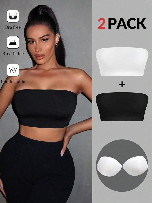 white basic stretch strapless cropped tube top