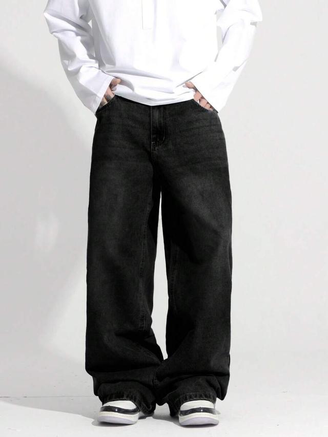 washed black baggy wide leg denim jeans