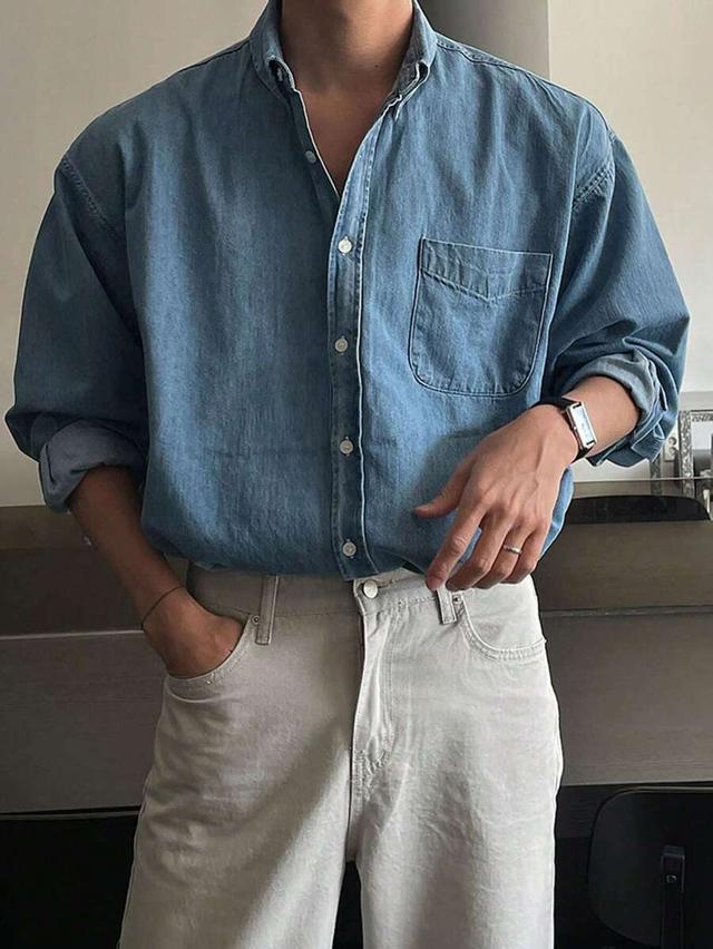 dazy men patched pocket denim shirt