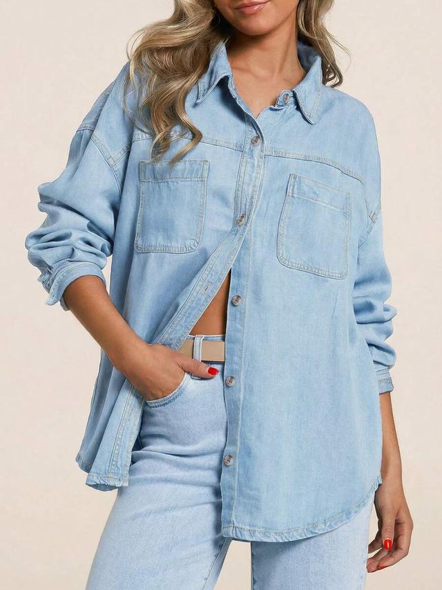 oversized light wash denim button down shirt