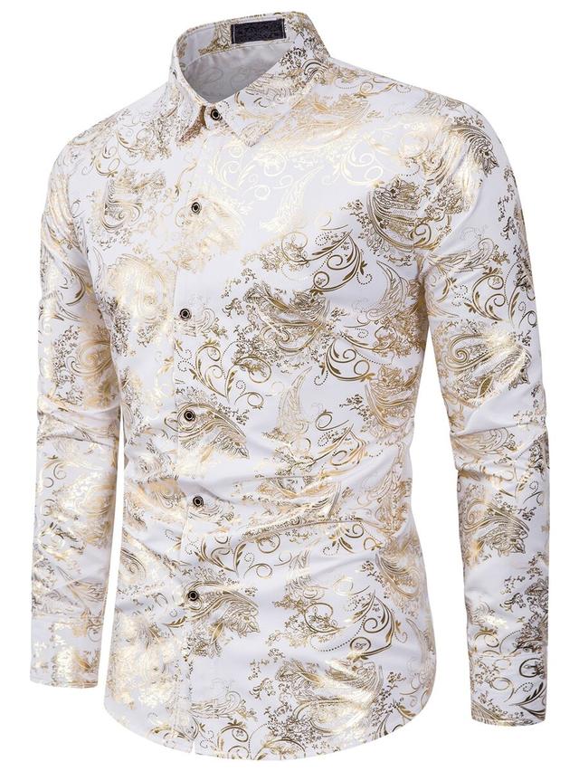 white and gold baroque print long sleeve shirt