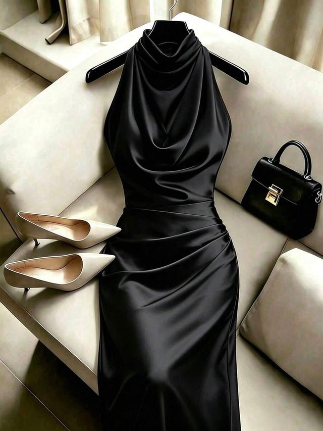 elegant black sleeveless cowl neck mermaid evening gown