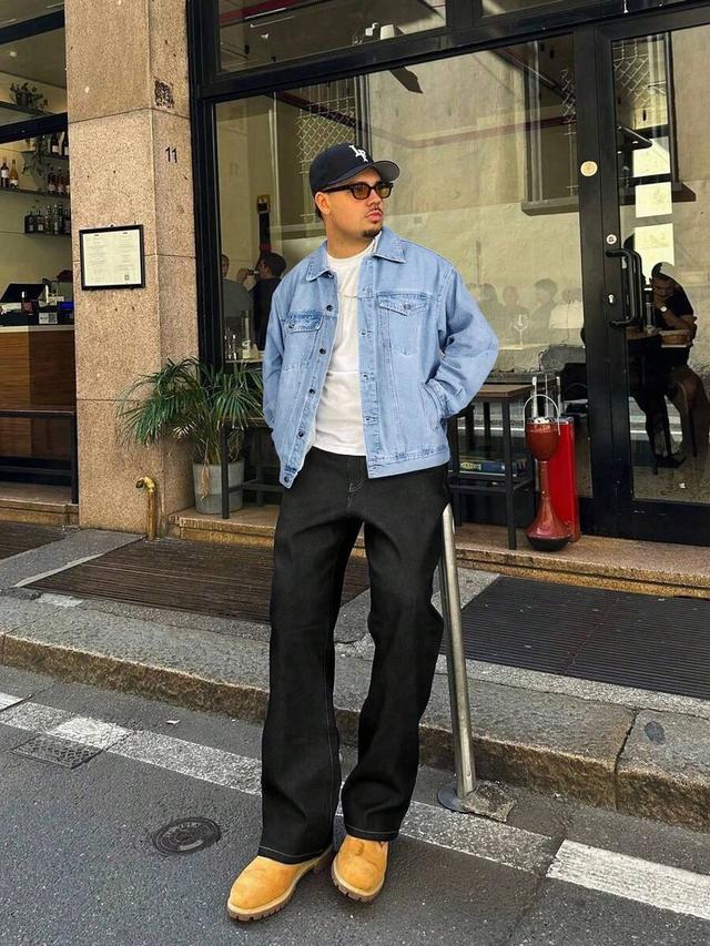 men's light wash denim casual street style jacket