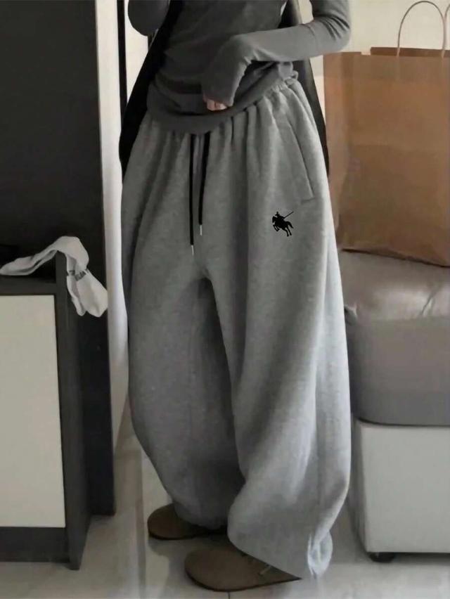 grey elastic waist loose casual jogger pants