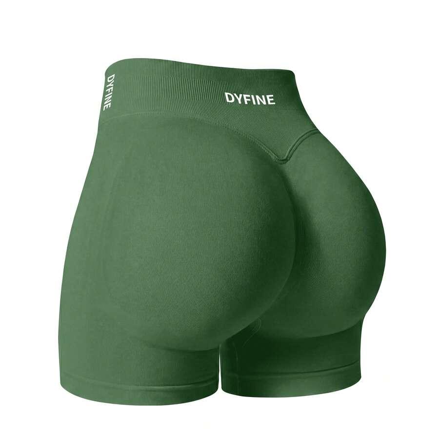 olive green seamless high-waisted athletic shorts