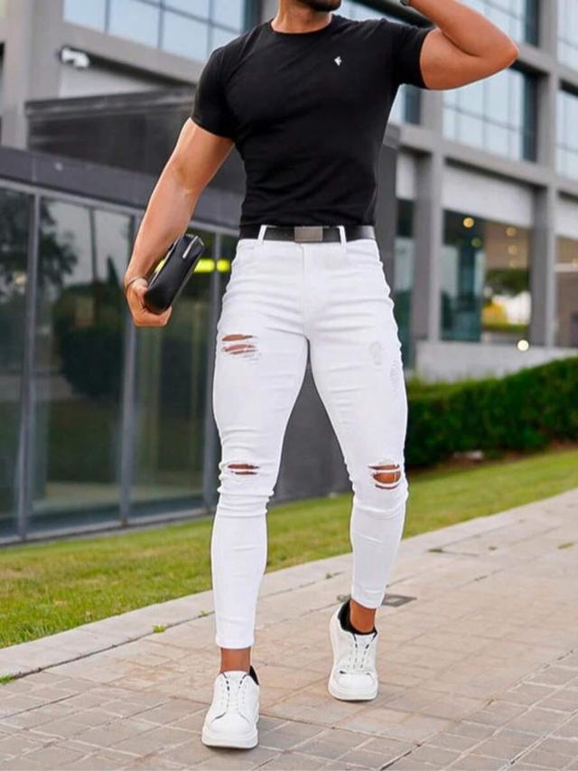 white ripped skinny jeans for men