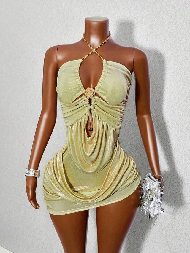 mistrie sexy solid color backless halter mini dress