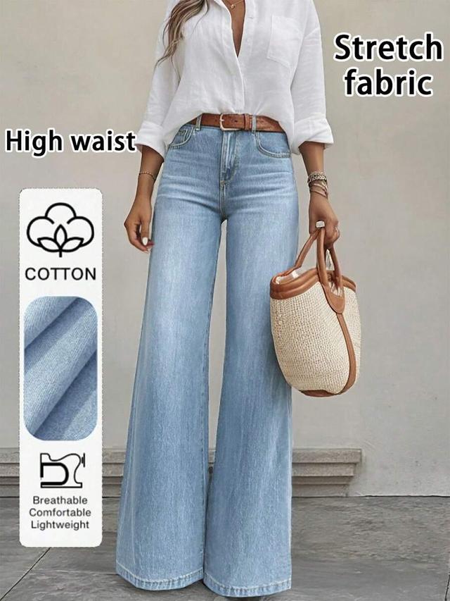 light wash high waisted wide leg denim jeans