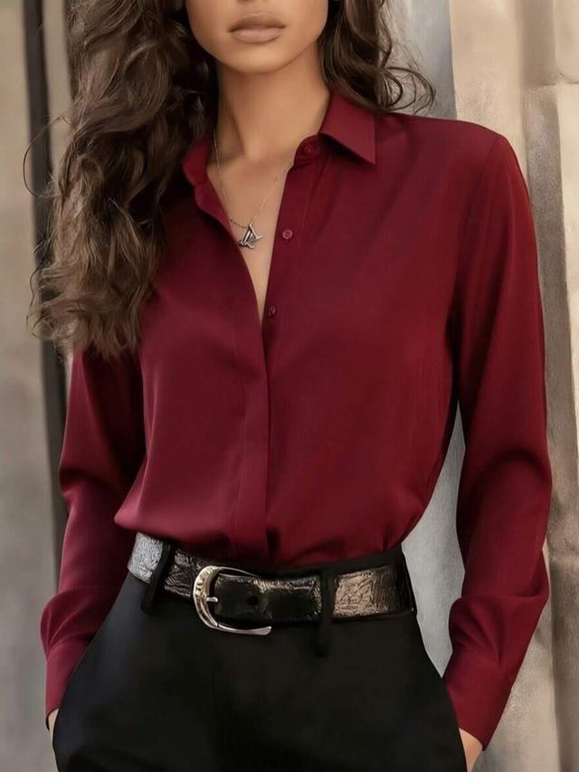 women's purple satin long sleeve button-up shirt